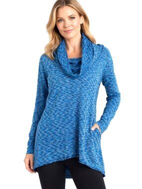 Athleta Tranquility Blue Space Dye Cowl Neck Long Sleeve Pullover Top Womens M